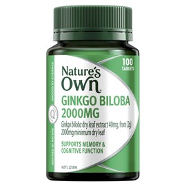 Nature's Own Ginkgo Biloba 2000mg Tablets 100 - Reduces Free Radicals formed in the body - Supports Cognitive Function, Memory, Recall, & Healthy Blood Circulation - Maintains Circulation