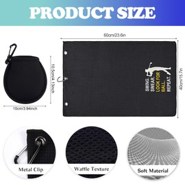 Golf Towel Golf Gifts, 60*40CM Black Golf Towel Microfiber Golf Towel With Clip & Golf Ball Pouch, Embroidered Golf Towel Golf Accessories Funny Golf Towel Gifts for Men, Golfer, Grandpa, Golf Lover