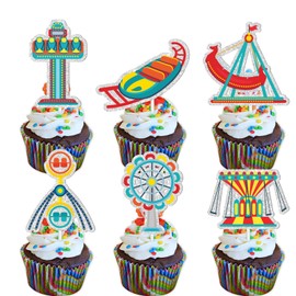 18pcs Ferris Wheel Dessert Cupcake Topper Blue Glitter Baby shower Theme Decor Supplies Boy Girl Happy Birthday Amusement Park Party Decorations