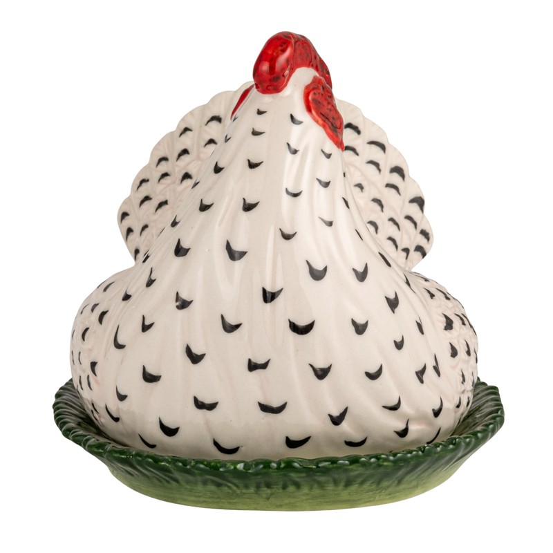 Creative Co-Op Stoneware Vintage Reproduction Hen Shaped Butter Dish, Multicolor