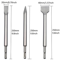 HPMAISON SDS-Plus Chisel Set, 3 PCS SDS-Plus Chisel Set Tool Holder, Hex Shank High Quality Spade, Flat & Point Chisel for Masonry Brick Wall Granite Universally Using with Storage Box