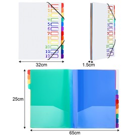 Tatxmalv A4 Document Folder, Expanding Folder, Document Folder with 12 Compartments, Folder Organiser with Elastic Band for Office Documents, School Homework and Paper, Waterproof, with Label (White)