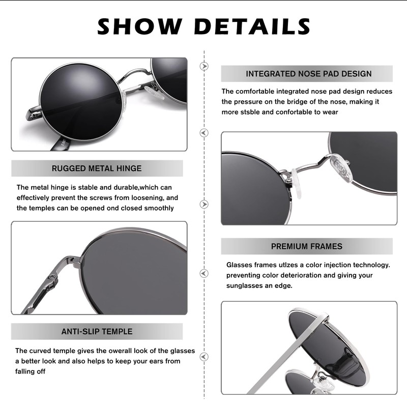 Pro Acme Retro Small Round Polarised Sunglasses for Men Women