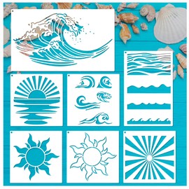 yhslmh Beach Wave Stencils for Painting on Wood Reusable Canvas Nautical Sunrays Stencil for Crafts Kids Art Projects Drawing Card Making Pattern for Wall Decorative (Sunrays Wave)