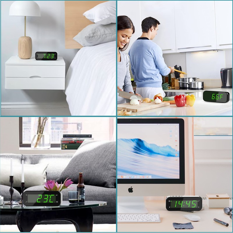 KWANWA 2 in 1 Alarm Clock Indoor Thermometer, Digital Clock