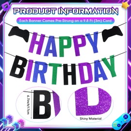 Oudain Pre Strung Video Game Party Decorations Banner, Video Game Theme Party Happy Birthday Banner for Player Parties Favors Decoration