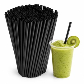 100Pcs 6x190mm Plastic Straws,Black Straws