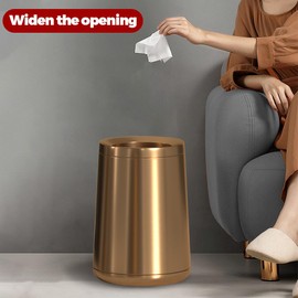 LEASYLIFE 10L/2.6 Gallon Rose Gold Stainless Steel Trash Can,Brush Gold Bathroom Garbage Can,Open Top Trash can for Bathroom，Bedroom，Hotel，Kitchen，RV (Rose Gold)