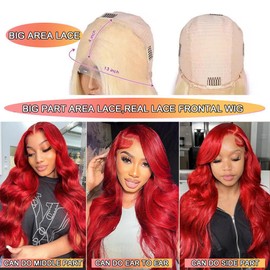 Long 36 Inch Red Lace Front Wigs Human Hair Body Wave 13X4 Hd Transparent Burgundy Red Lace Front Wig Human Hair Wear and Go Glueless Wig Pre Plucked with Natural Hairline Frontal Wigs for Black Women