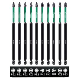 Pronese 10 pcs 150 mm PZ2 & PH2 & PZ3 Magnetic Impact Driver Bits, Long S2 Steel Magnetic Drill Bits