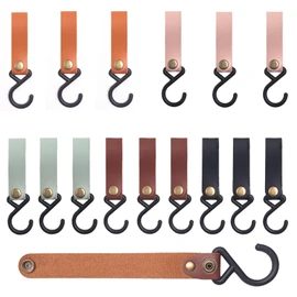 Pack of 15 S Hooks with Leather Loop, 12.5 x 2 cm Clothes Hooks, Camping Hooks, Multifunctional Hooks for Clothes Rail, Bathroom, Kitchen, Wardrobe, Coat