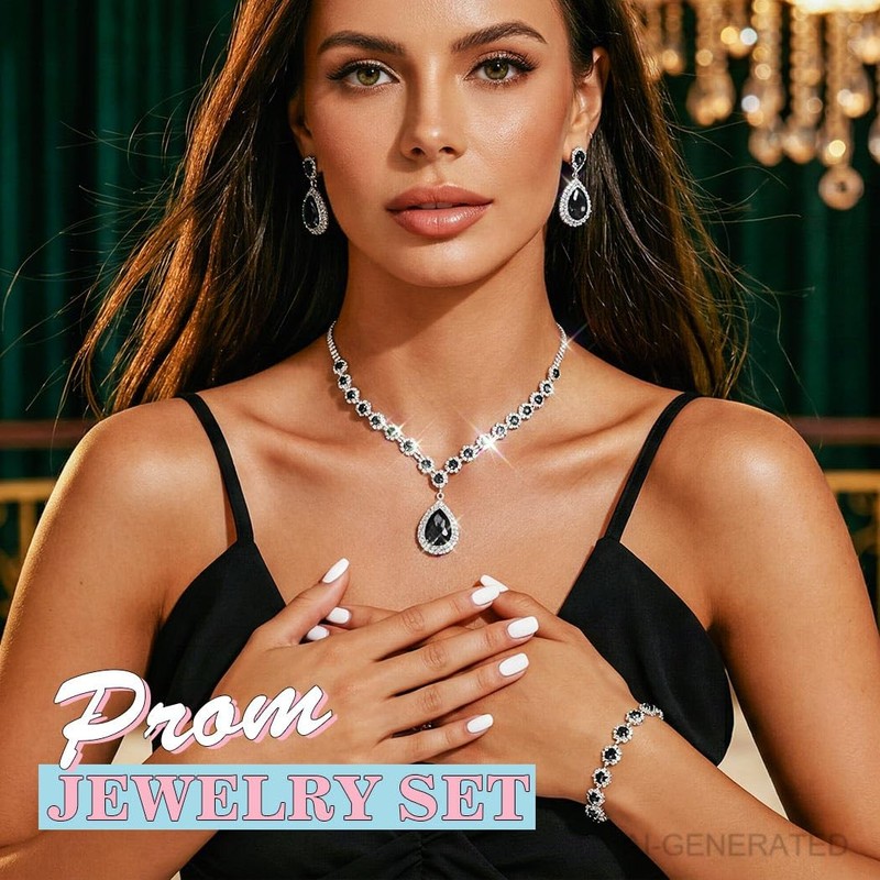 JAKAWIN Bridal Wedding Jewelry Set Rhinestone Prom Necklace Earring Set