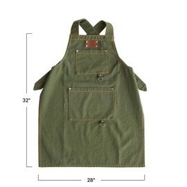 Cotton Canvas Cross Back Apron with Pockets & Rivets, Green