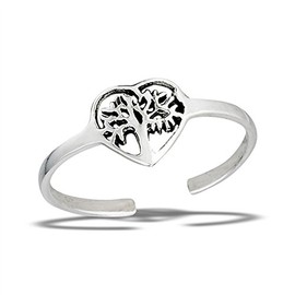 Tree of Life Heart Cutout .925 Sterling Silver Promise Branch Leaf Midi Toe Ring Band