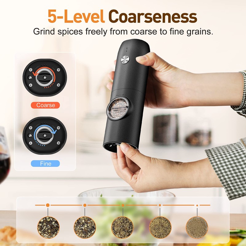 Electric Salt and Pepper Grinder Set, Rechargeable Automatic Pepper Mill