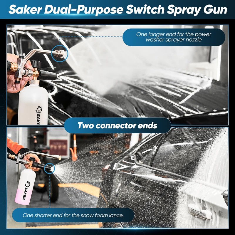 Saker Foam Cannon Dual Connector Accessory, Dual-Purpose Switch Spray Gun,Foam