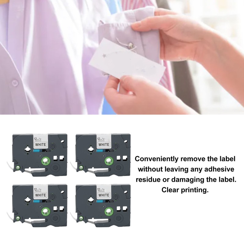 4Pcs Label Tape 12mm Waterproof Black On White Label Maker