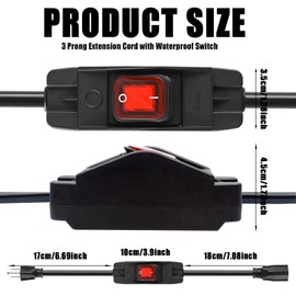 HX-CQHY 3 Prong Outdoor Extension Cord with Waterproof Switch,1875W 14AWG SJTW Heavy Duty Extension Cord with Red Led On Off Switch,15A 125V Grounded Outlets Plugs for Appliances[1.5FT,Black]