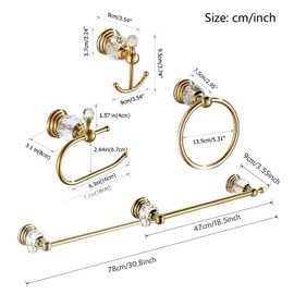 WOLIBEER Gold Bathroom Accessories, Brass Crystal Towel Bar Set Toilet Paper Holder Towel Ring Robe Hooks 4 Pieces Wall Mounted