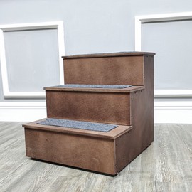 FixtureDisplays Deluxe Wood Cat Stairs Dog Step Ladder Pet Stairs 3 or 4 Steps Stairs Access Bed - 18" Tall