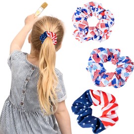 3PCS American Flag Hair Scrunchies for Women Girls Patriotic 4th of July Hair Ties Hair Ropes Independence Day USA Star and Firework Ponytail Holder Hair Accessories Elastic Hair Band