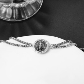 KINGWHYTE St Michael 925 Sterling Silver Adjustable Medal Bracelet Religious Protection Jewellery Birthday Gifts for Men Women with Gift Box