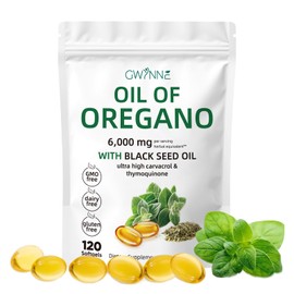gwynne Aceite de orégano con aceite de semilla negra, 120 cápsulas de aceite de orégano orgánico de 6000 mg (1 PCS)