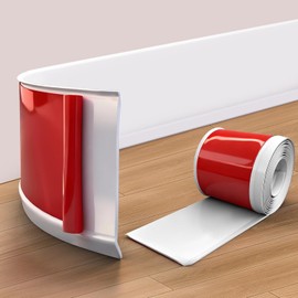 Vinyl Wall Base, 4 Inch(W) x 10 Feet(L) Flexible Baseboard Molding Trim, Self Adhesive Rubber Wall Base (White)
