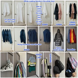 Mars-Rock Over The Door Hooks 4 Pcs L=7.5" Fit 1 3/8" Door White Plastic Coating for Hanging Towel Robe Hanger for Bathroom Dorm Room Bunk Bed Wreath Ironing Board Holder Cute Thin Single Heavy Duty