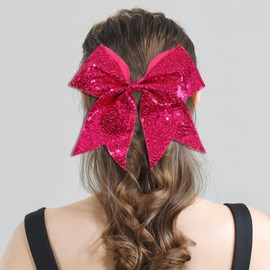2 Packs Jumbo Hotpink Cheerleading Bow 8 Inch Large Cheer Hair Bows with Alligator Clips for Teen Girls Softball Outfit Uniform (Sequin Hotpink)