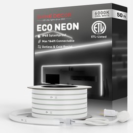 Shine Decor LED Rope Lights AC 120V, Connectable & Cuttable Dotless 120LEDs/M Eco Neon Strip Lighting, ETL IP65 Waterproof & Weather-Resistant for Home Commercial, 8x16mm, 6000K Cool White, 50FT