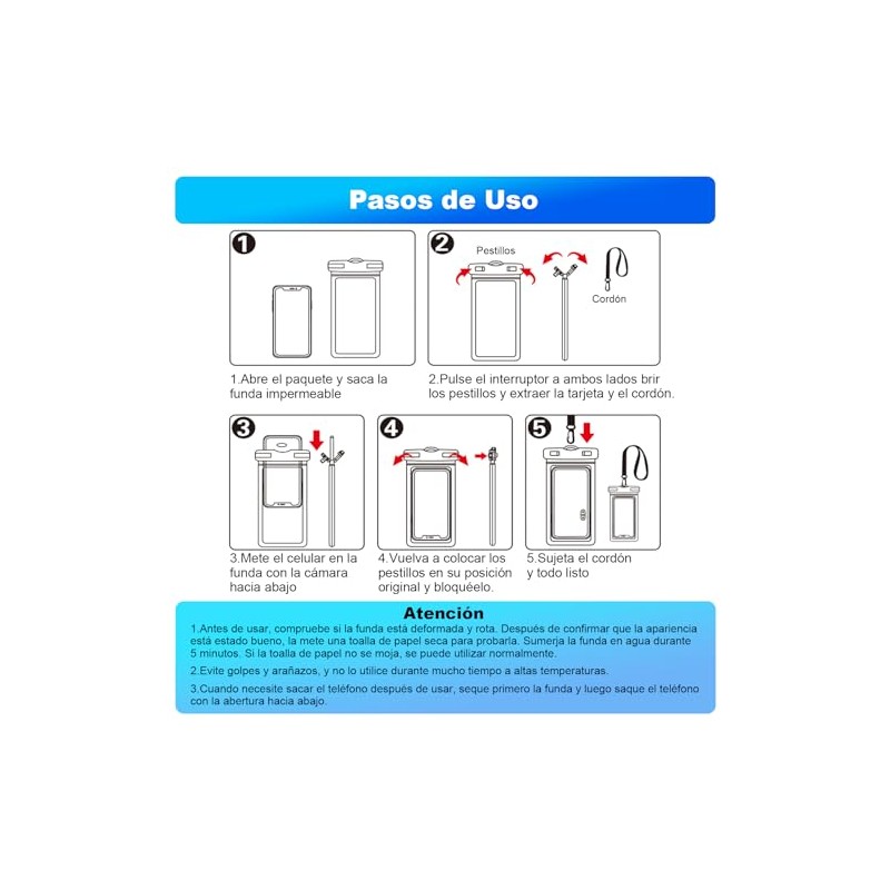Lostrain Funda Impermeable Móvil Celular 2Pzs,IPX8 Protector de Celular para