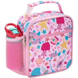 Bagseri Lunch Bag for Kids - Girls Lunch Box Insulated Leak-Proof and Reusable Lunch Bag for Girls With Water Bottle Holder Toddler Lunch Box for Daycare and School, Pink Marine Animals