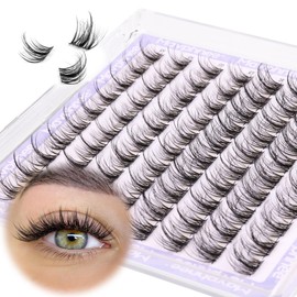 Natural Cluster Lashes Fluffy LC Curl Eyelash Extensions Wispy 96 Pcs Clear Band Lash Individuals Pack 12-14MM DIY at Home Lashes Pack by Mavphnee