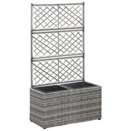 Keketa Trellis Raised Beds, Patio Raised Planter Box for Vegetables Outdoor Garden Backyard Flowers Fruits with 2 Pots 22.8" x 11.8" x 42.1" Poly Rattan Gray