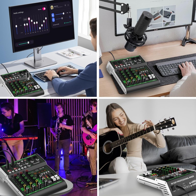 Aveek Audio Mixer,Professional Sound Board Mixing Console with USB Drive/Bluetooth/Computer/4