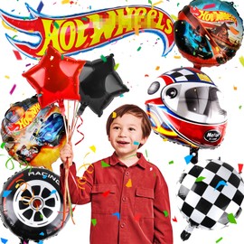 Luclay Hot Whels Birthday Decoration Boy Car Foil Balloons Car Party Decoration Party Supplies Car Rims Motorcycle Helmets Wheel Rims Racing Car Balloons Party Accessories for Children's Birthday Baby