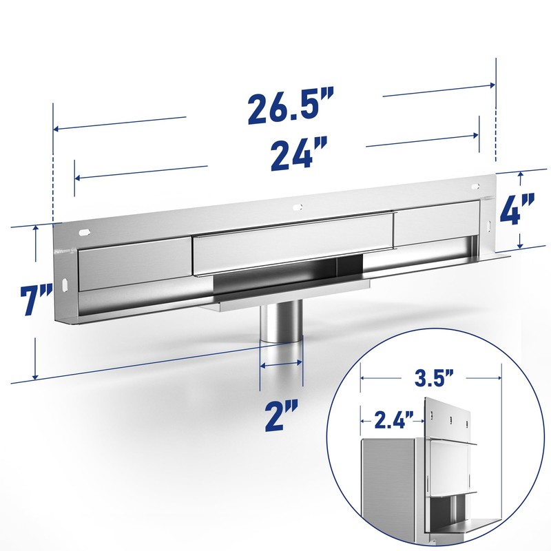 Bernkot Linear Wall Drain 24’’, 304 Stainless Steel Side Drain