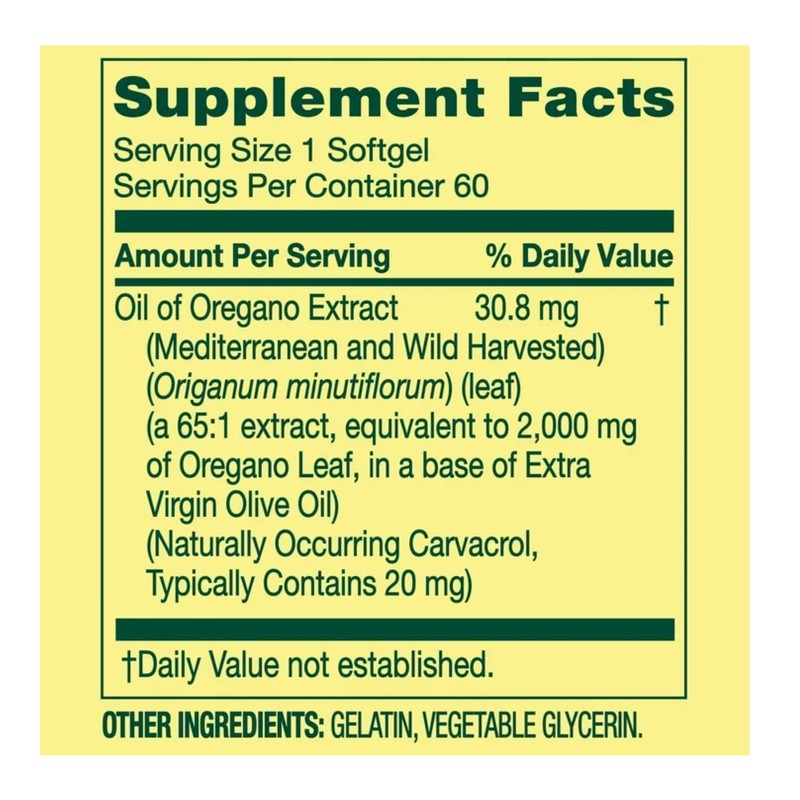 Spring Valley Mediterranean Oil of Oregano 2000 mg 60 Softgels