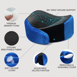 BSAFP Travel Neck Pillow for Airplanes, 360°Support Neck Pillow for Traveling, Memory Foam Travel Pillows Portable Long Flight Essentials with Washable Cover for Car, Trains, Office (Blue)