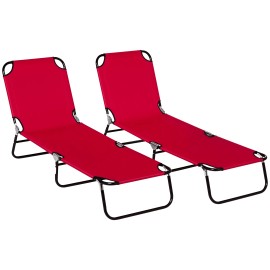 Set of 2 Wine Red Folding Chaise Lounge Chairs 5-Position Oxford Fabric Recline for Beach Patio Cots Model D0100XF385PColor: Red Color