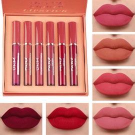 evpct- Juego de 6 pintalabios líquidos mate, kit de maquillaje con efecto tinte labial, duradero durante 24 horas, resistente al agua, de color rojo  