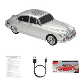 WSTER WS-596 Retro Sedan Bluetooth Car Replica Speaker – Portable Wireless Model with HD Sound, TWS Stereo Pairing, FM Radio, USB/TF Playback, LED Headlights, Built-in Mic (Silver)