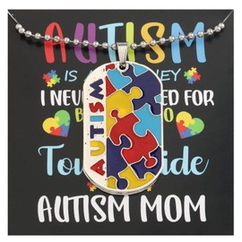 CENWA Autism Puzzle Piece Dog Tag Necklace Asperger Awareness Jewelry Gift for Autism Mom, mental, No Gemstone
