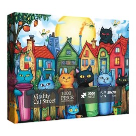 Funny Cat Puzzles for Adults 1000 Pieces, Cute Colorful Kitten Jigsaw Puzzles, Art Difficult Animal Kitty House Painting Puzzle