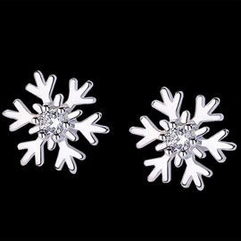 UNVOJL Christmas Earrings Snowflake Earrings Women Silver Stud Earrings Snowflake Cubic Zirconia Gift Earrings