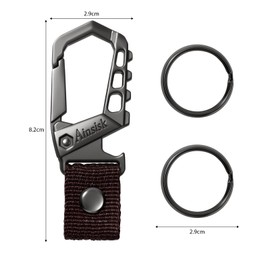 Ainsisk Heavy duty key chain,bottle opener function car keychains,versatile metal snap hook carabiner clip and 2 key rings suitable for men and women.1 piece brown