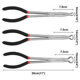 Mayouko 3PCS 11" Long Reach Hose Grip Pliers Set, 5/16 Inch, 1/2 Inch, 3/4 Inch Ring Nose Hose Gripper Pliers Kit, Carbon Steel Offset Spark Plug Boot Removal Pliers for Narrow Space