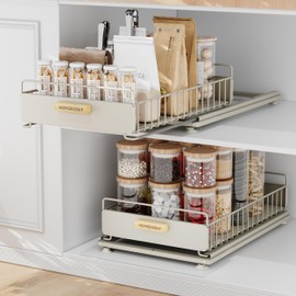 HOMEBOSILY Under Sink Organizer, 2 Pack Pull Out Kitchen Cabinet Organizer, Mute Slide-Out Under Sink Organizers and Storage, Metal Kitchen Bathroom Organizers and Storage Shelves, Grey