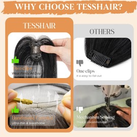 TESSHAIR Bangs Hair Clip Human Hair, 100% Remy Human Hair, No Tangle & Smooth, 4x6 3D Side Bangs #Jet Black